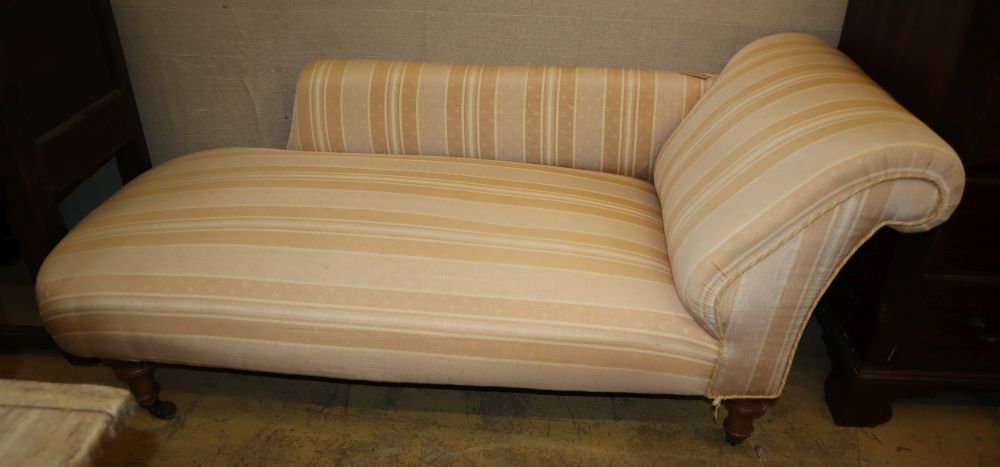 A Victorian upholstered chaise longue, W.165cm, D.66cm, H.70cm